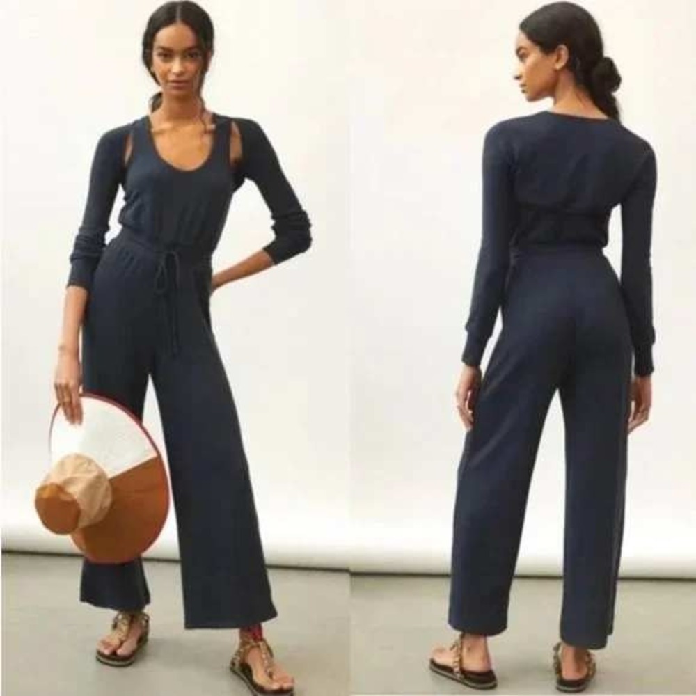 Daily Practice Anthropologie Blue Wide Leg Layered Shrug Reflection‎ Jumpsuit M